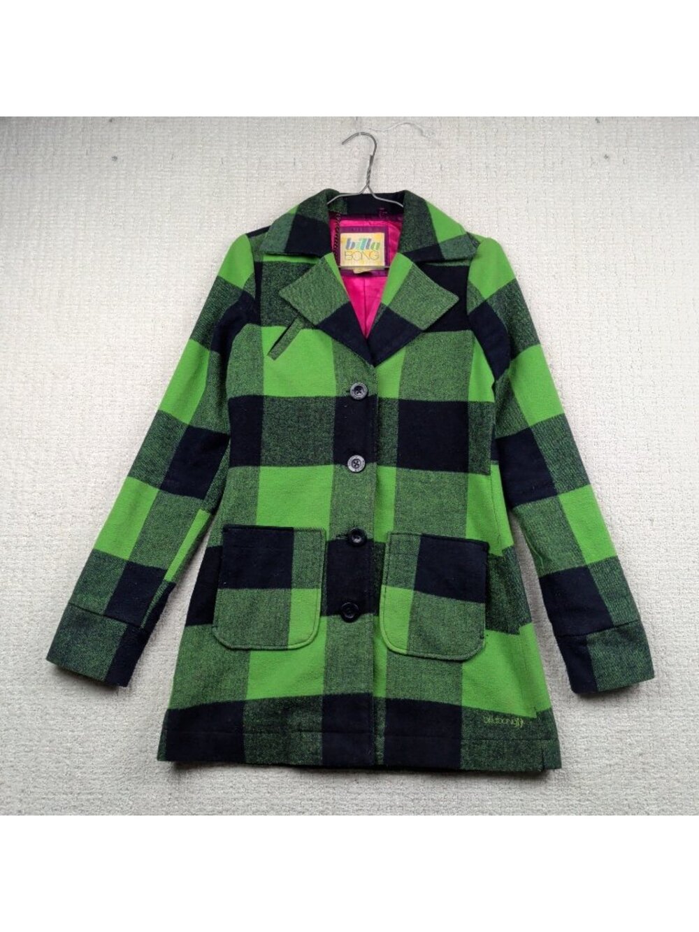 Vintage Y2K Billabong Plaid Jacket Womens Sz S Green Skate Surf Glam 2000's